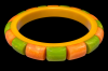 older Shultz chicklet bakelite bangle in goldenrod, lime green and peachy pink